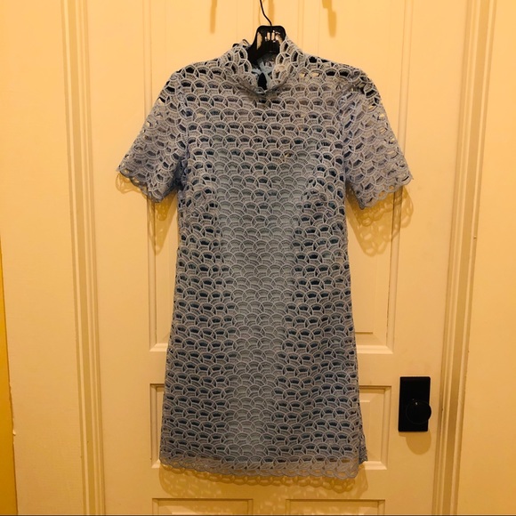🎀SOLD🎀Sandro Air Blue Lace Dress with Bow - Picture 4 of 7